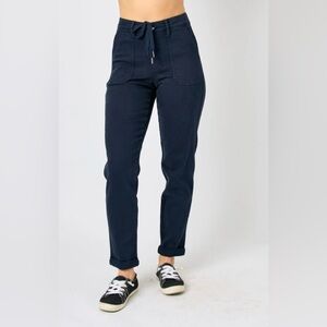 Judy Blue High Waist Garment Dyed Navy Cuffed Jogger Denim Jeans
